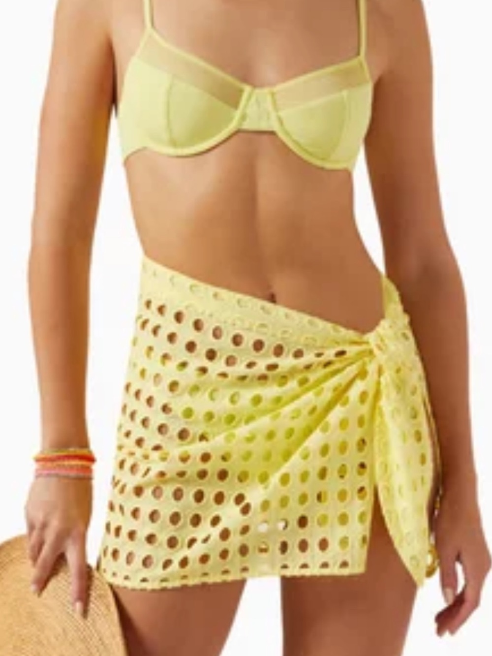 Yellow solid and stripe  Sarong Swim Cover-Up